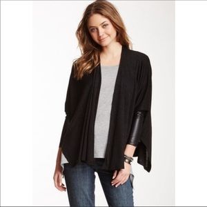 DKNY Jeans Faux Leather Cuff Open Front Cardigan